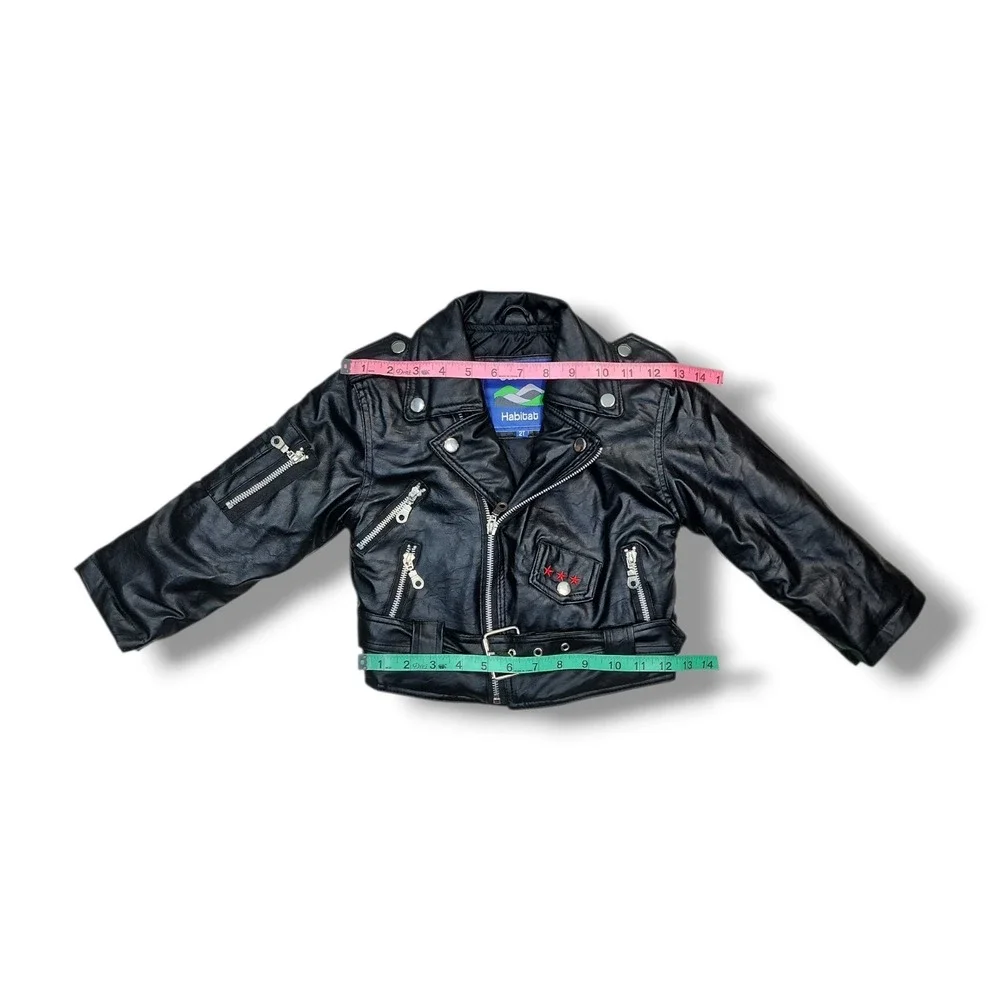 Outdoor Habitat Black Faux Leather Biker Jacket Embroidered USA Eagle Size 2T‎